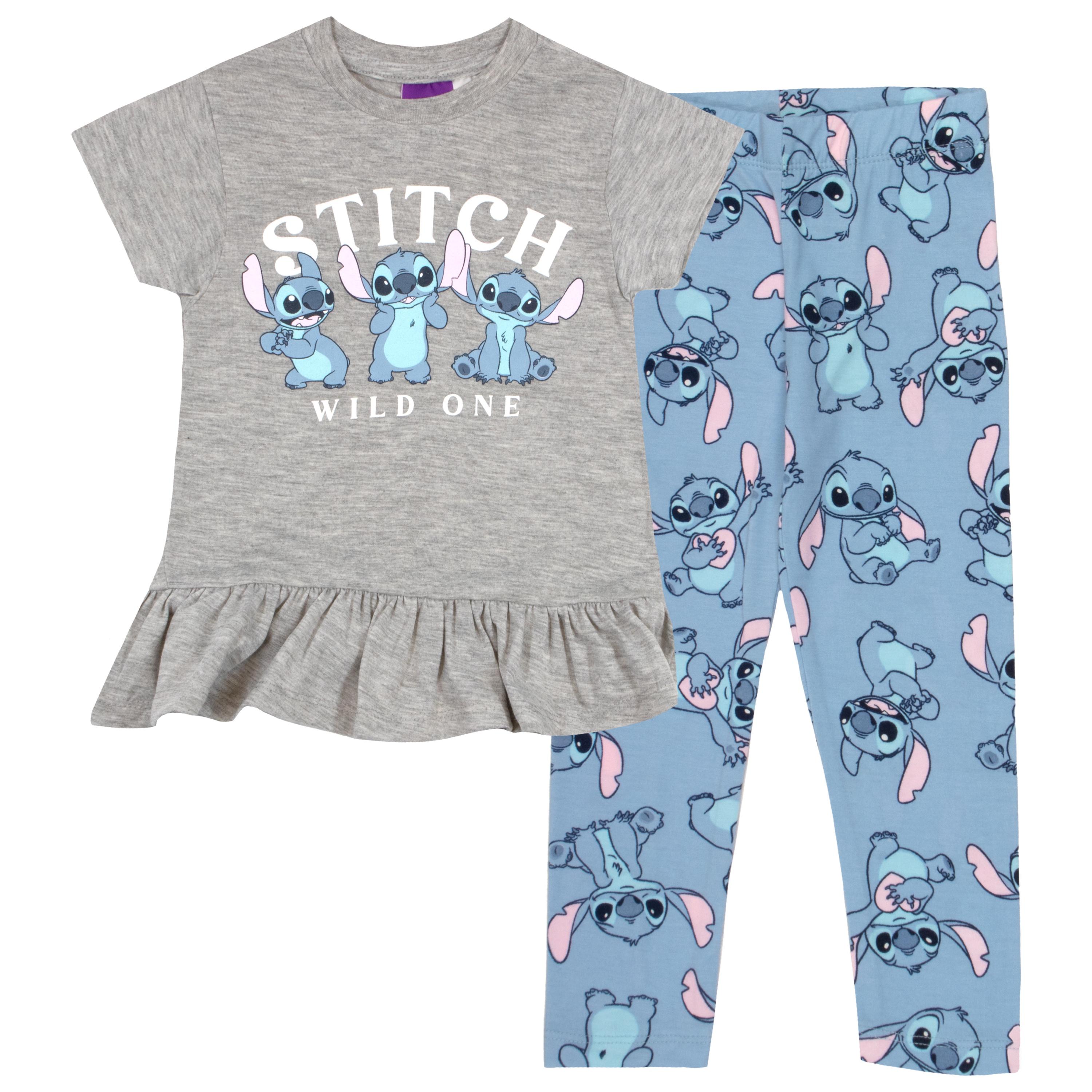 Disney Minnie Mouse, Lilo and Stitch Girls Short Sleeve T-Shirt \u0026 Leggings Pants Set, Tee \u0026 Leggings 2-Piece Bundle for Girls (Size 2T-6)